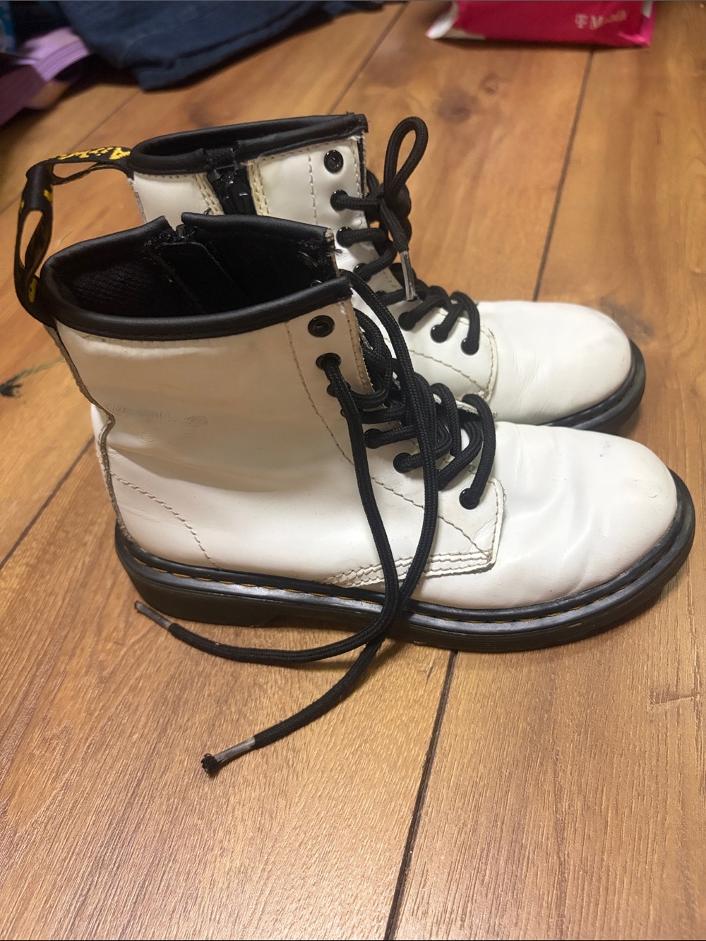Dr. Martens Kids White Lace-Up Ankle Boots with Black Trim